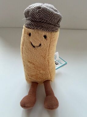 Jellycat Beige Plush Doll with Brown Legs and Gray Herringbone Cap